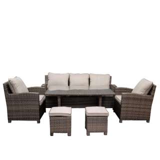 Terrassen Loungegruppe in Grau und Beige Kunstrattan (6-teilig)