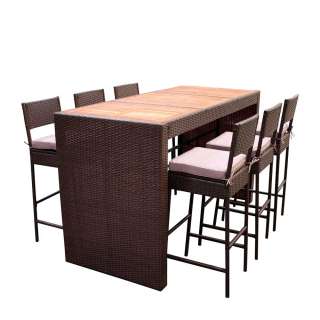 Terrassen Bargruppe in dunkel Braun und Beige Kunstrattan (7-teilig)