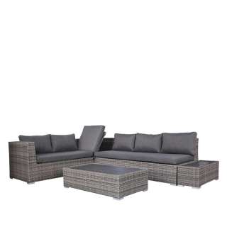 Garten Lounge Set in Grau Kunstrattan und Webstoff (3-teilig)