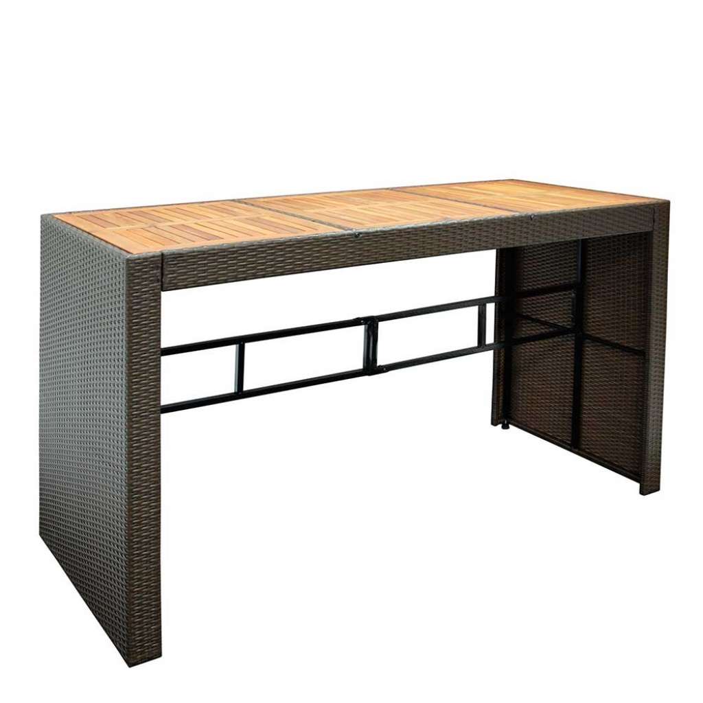Outdoor Tresentisch in dunkel Braun Kunstrattan Massivholzplatte