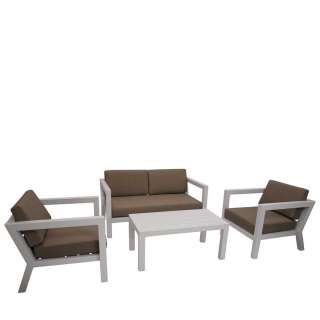 Lounge Gartensitzgruppe in Weiß und Taupe modern (4-teilig)