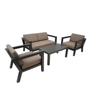 Garten Loungegruppe in dunkel Grau und Taupe Aluminium und Webstoff (4-teilig)