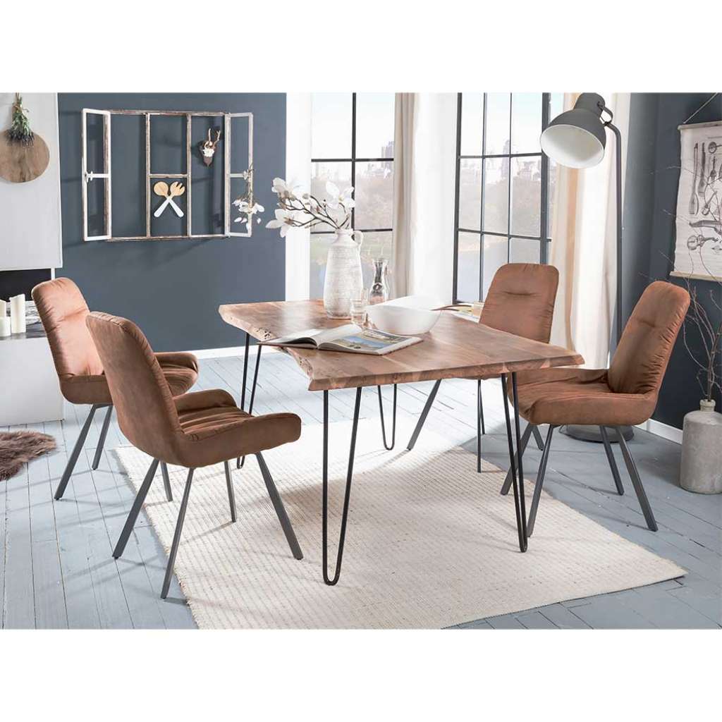 Baumkantentisch Sitzgruppe aus Akazie Massivholz Microfaser in Braun (5-teilig)