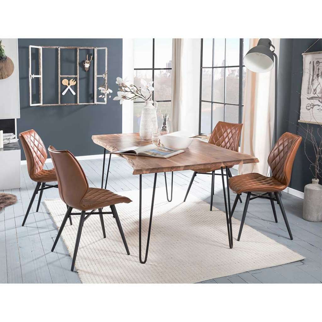 Design Essgruppe mit Baumkanten Esstisch Akazie Massivholz (5-teilig)