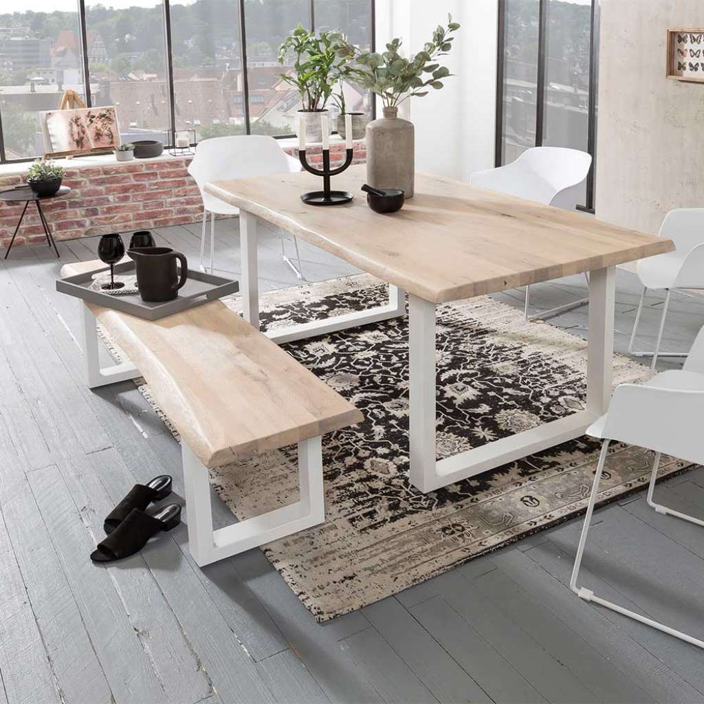 Esszimmergruppe aus Eiche massiv White Wash geölt Industry Design (2-teilig)