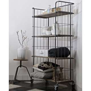 Rollen Regal aus Kiefer Massivholz und Metall Loft Style