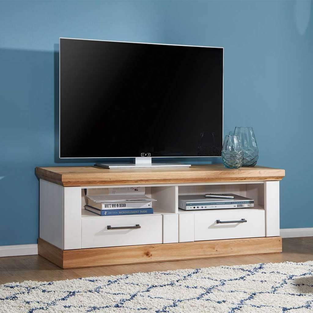 TV Board in Weiß und Eiche massiv Landhaus Design