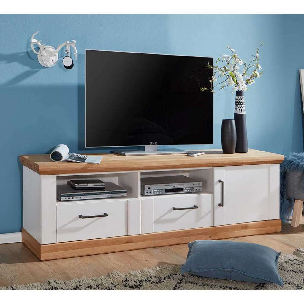 Fernseher Unterschrank im Landhausstil Weiß und Eiche massiv