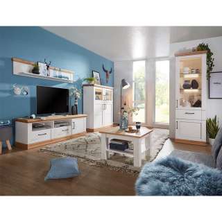 Landhausstil Wohnzimmermöbel in Weiß Eiche massiv (5-teilig)