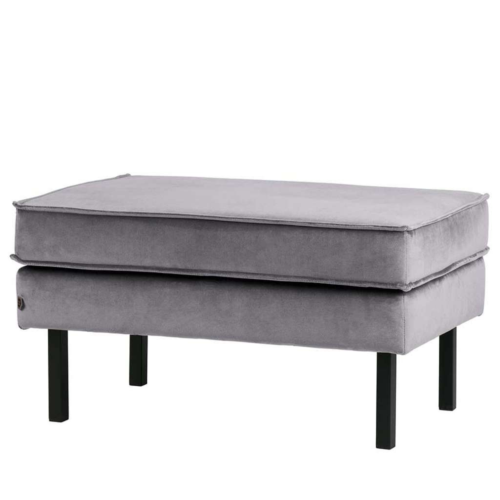 Polsterhocker in Hellgrau Samt Retro Design