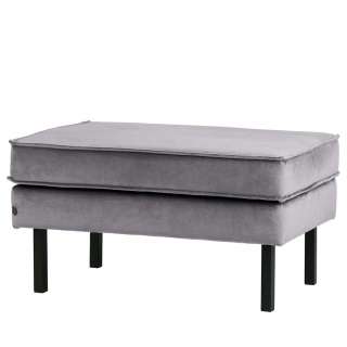 Polsterhocker in Hellgrau Samt Retro Design