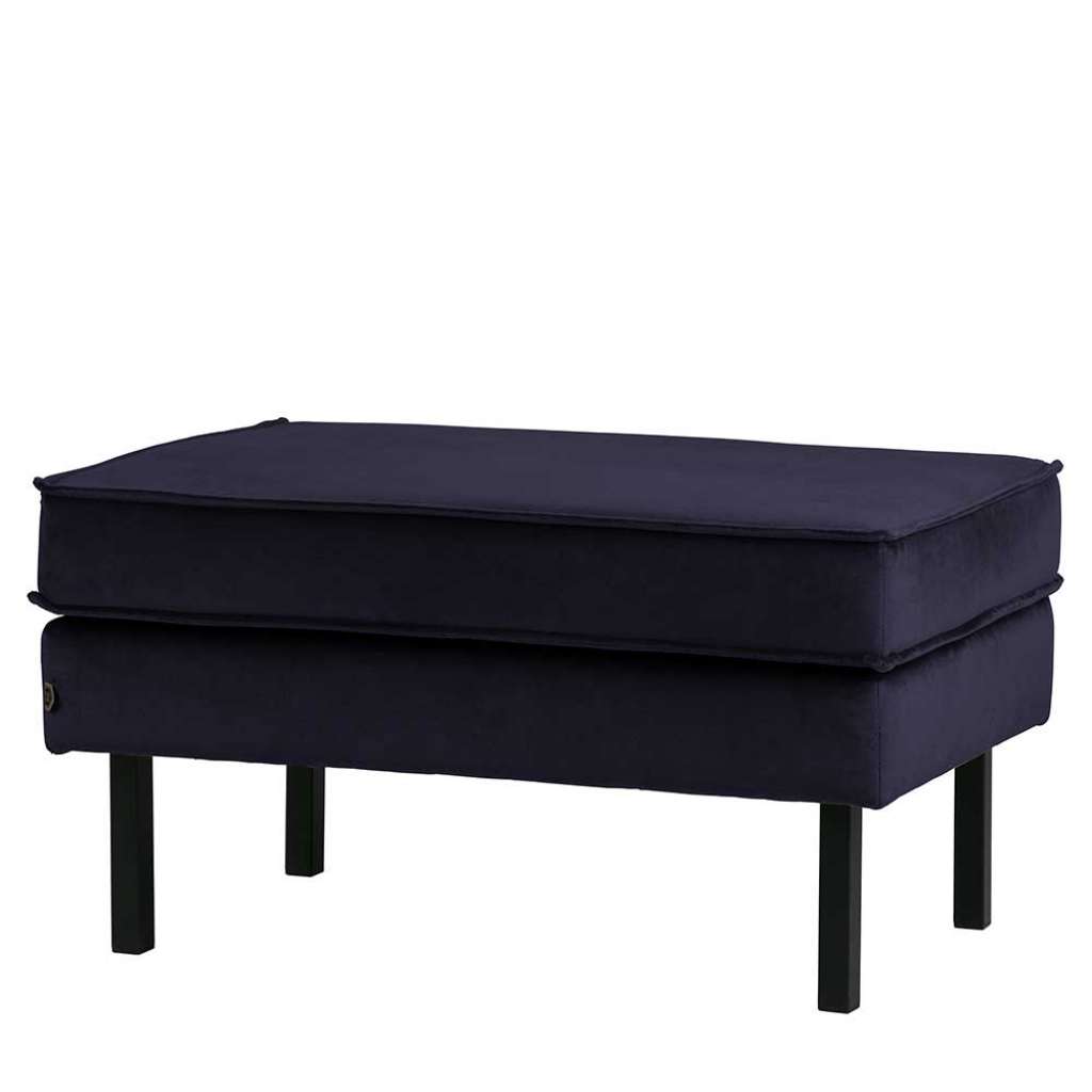 Polsterhocker in Dunkelblau Samt Retro Look