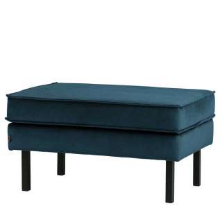 Retro Polsterhocker in Blau Samt 45 cm Sitzhöhe