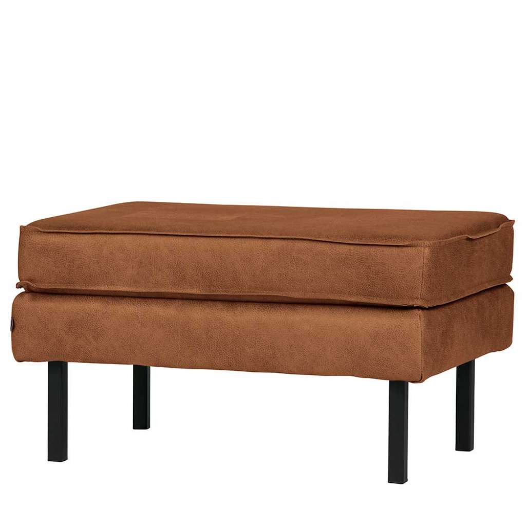 Retro Polsterhocker in Cognac Braun Recyclingleder 45 cm hoch