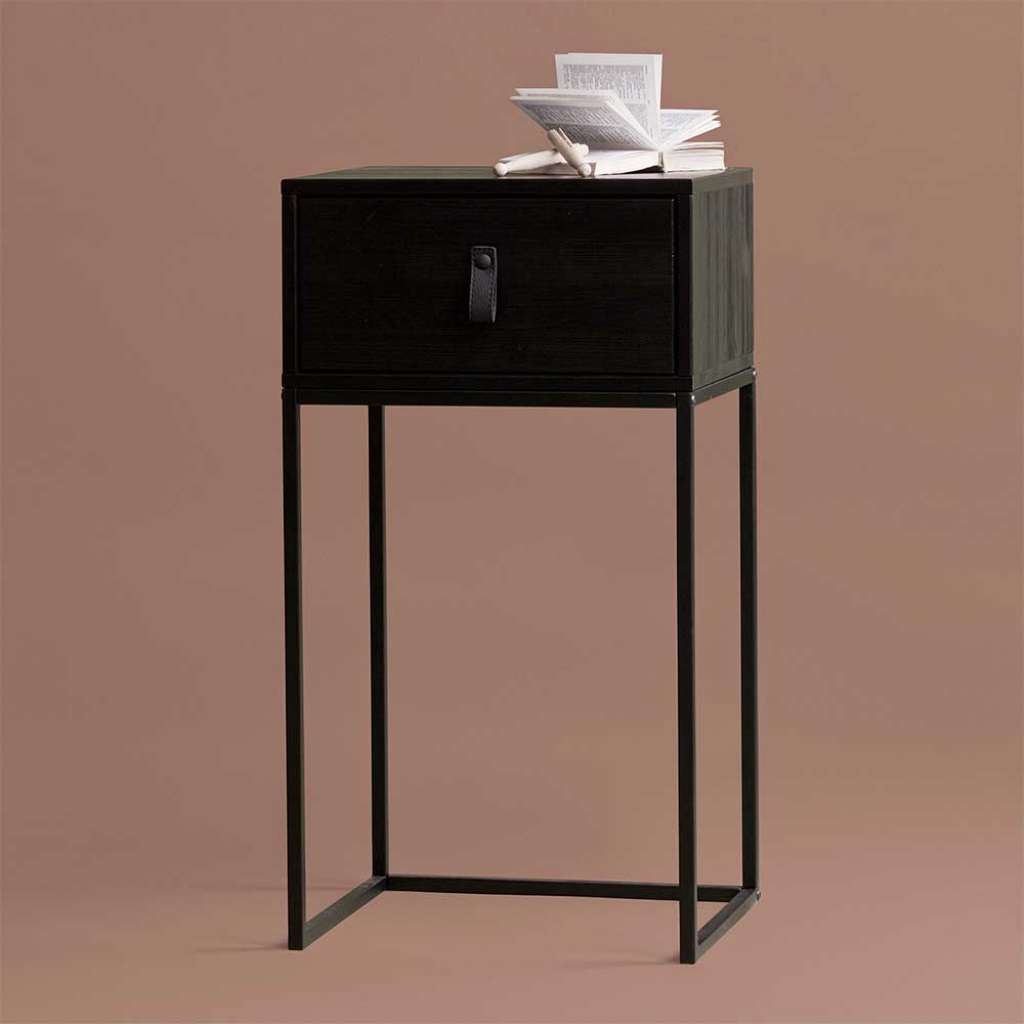 Bettkommode in Schwarz Kiefer massiv 40 cm breit