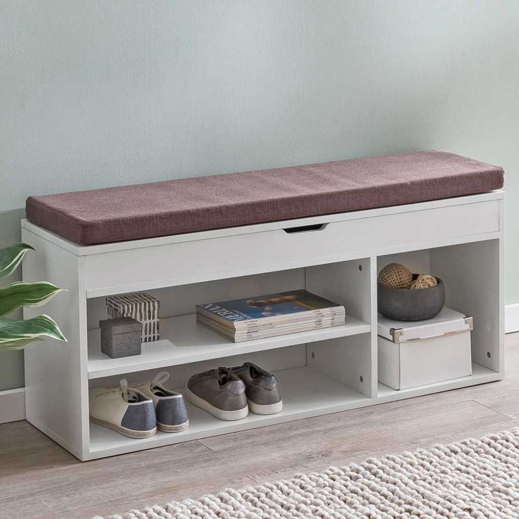 Flursitzbank in Weiß und Dunkelbraun Schuhablage