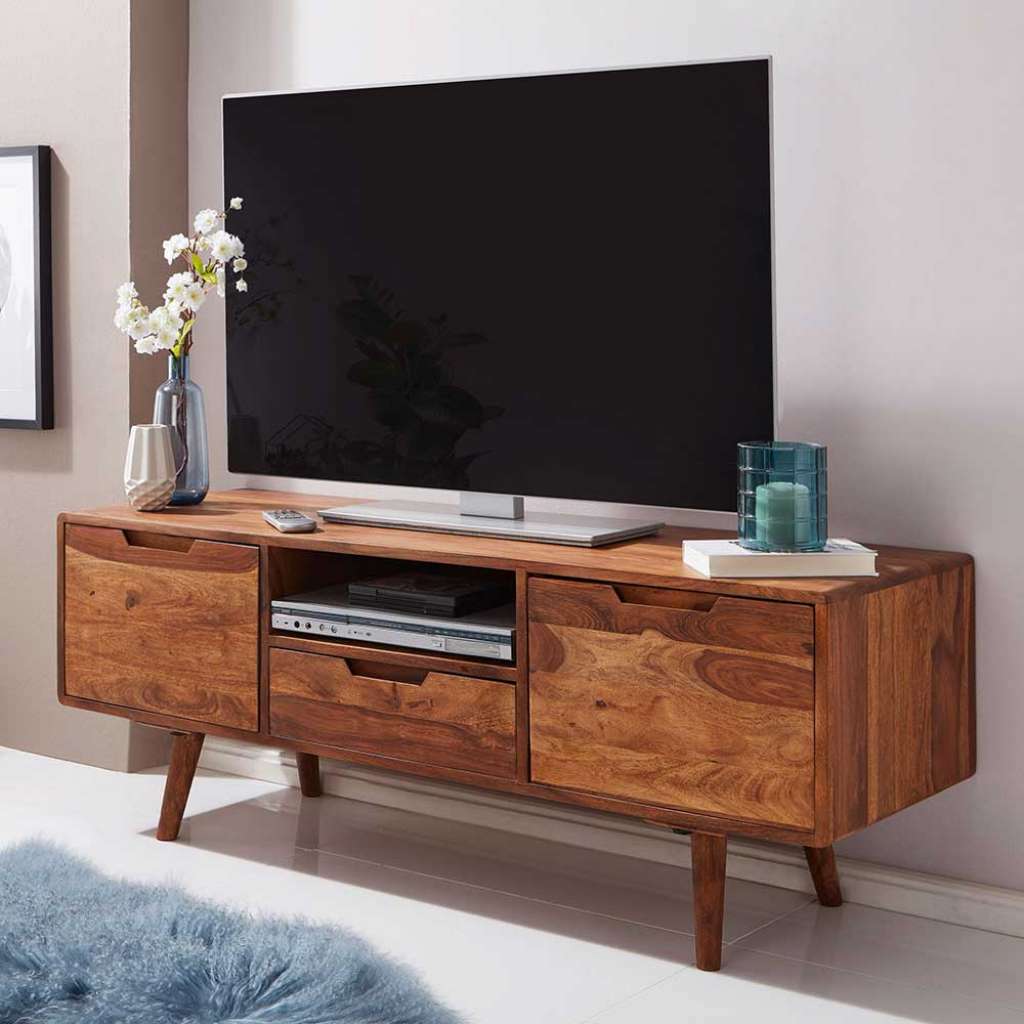 Retro TV Board aus Sheesham Massivholz 135 cm breit