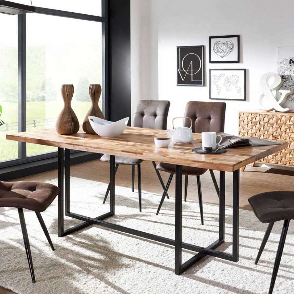 Esszimmertisch aus Akazie Massivholz und Eisen Loft Design