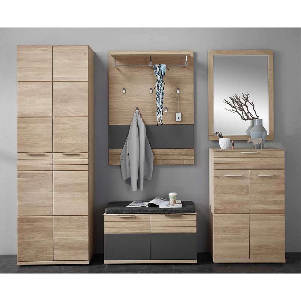 Flurmöbel Set in Eiche Bianco und dunkel Grau modern (5-teilig)