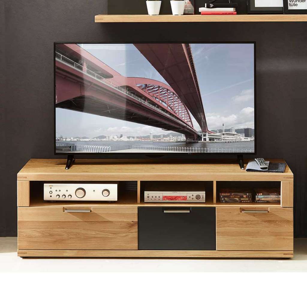 TV Board in Eiche Bianco und Anthrazit 160 cm breit