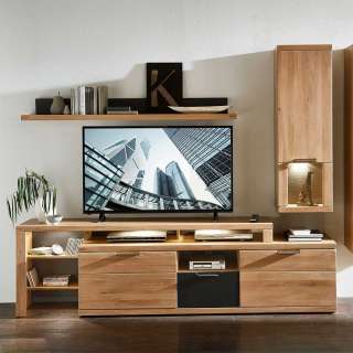 TV Möbel in Eiche Bianco und Anthrazit LED Beleuchtung