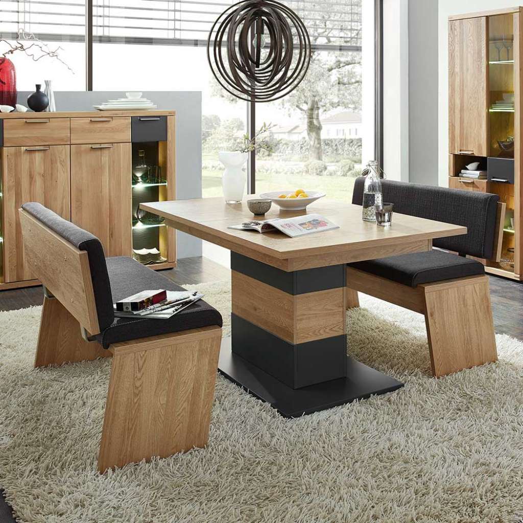 Tischgruppe in Eiche Bianco und Anthrazit 210 cm breit (3-teilig)