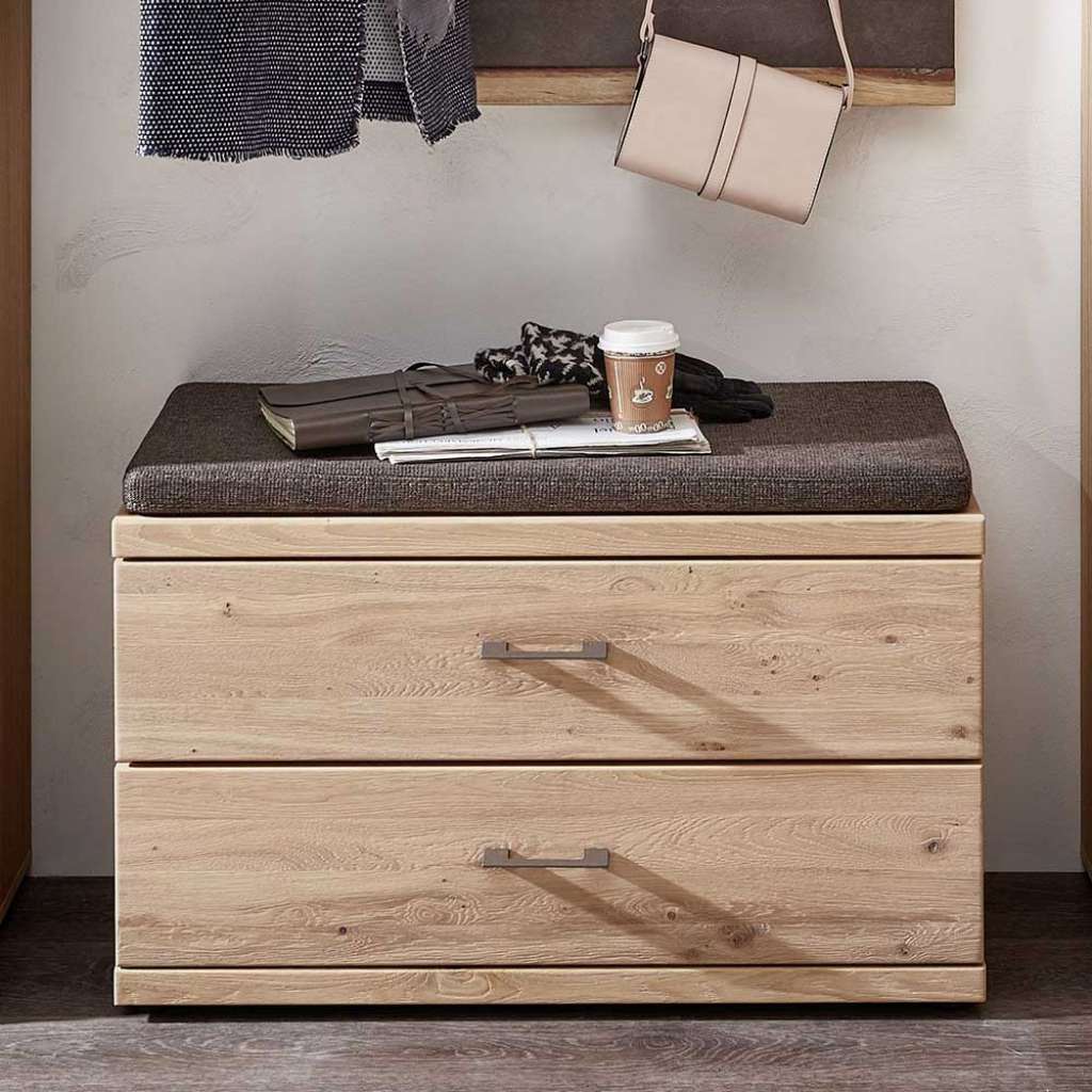 Garderobensitzbank aus Wildeiche Massivholz zwei Schubladen