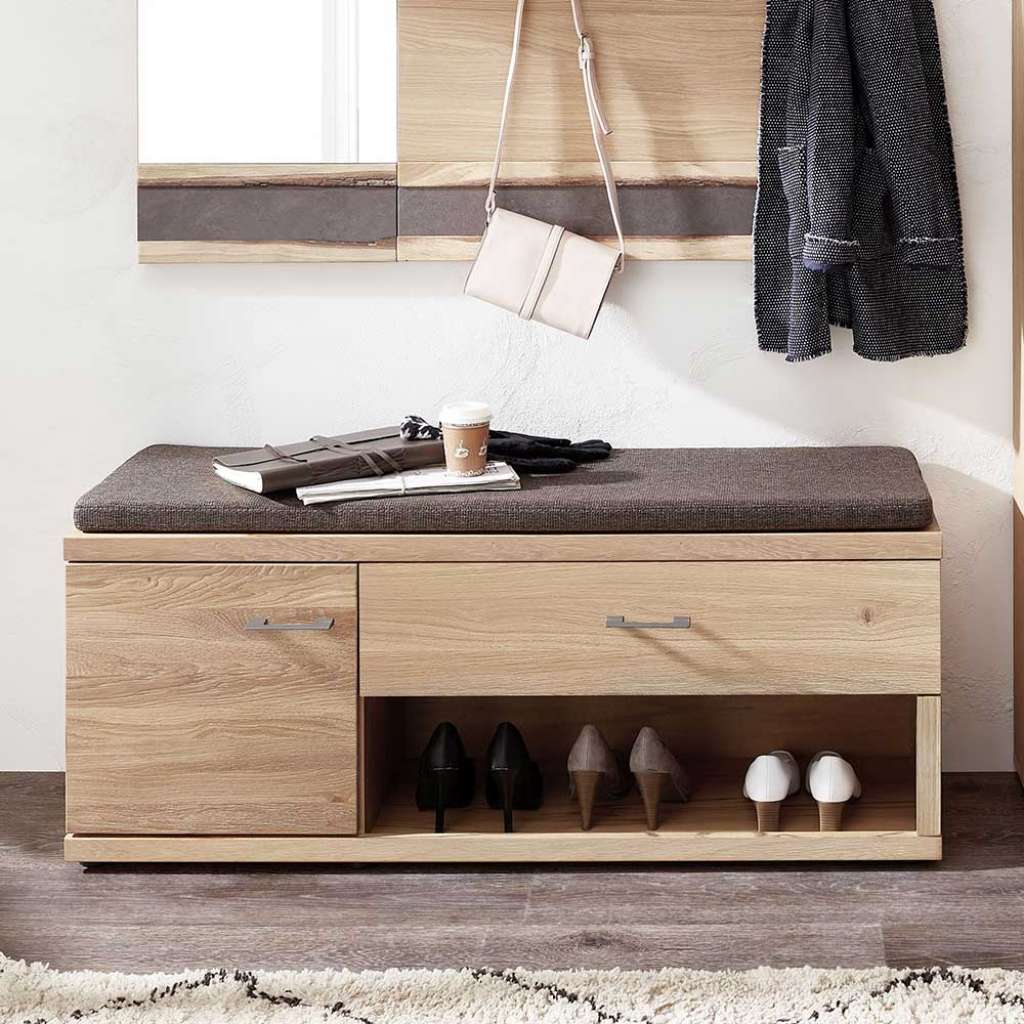 Dielenbank aus Wildeiche Massivholz Schuhablage