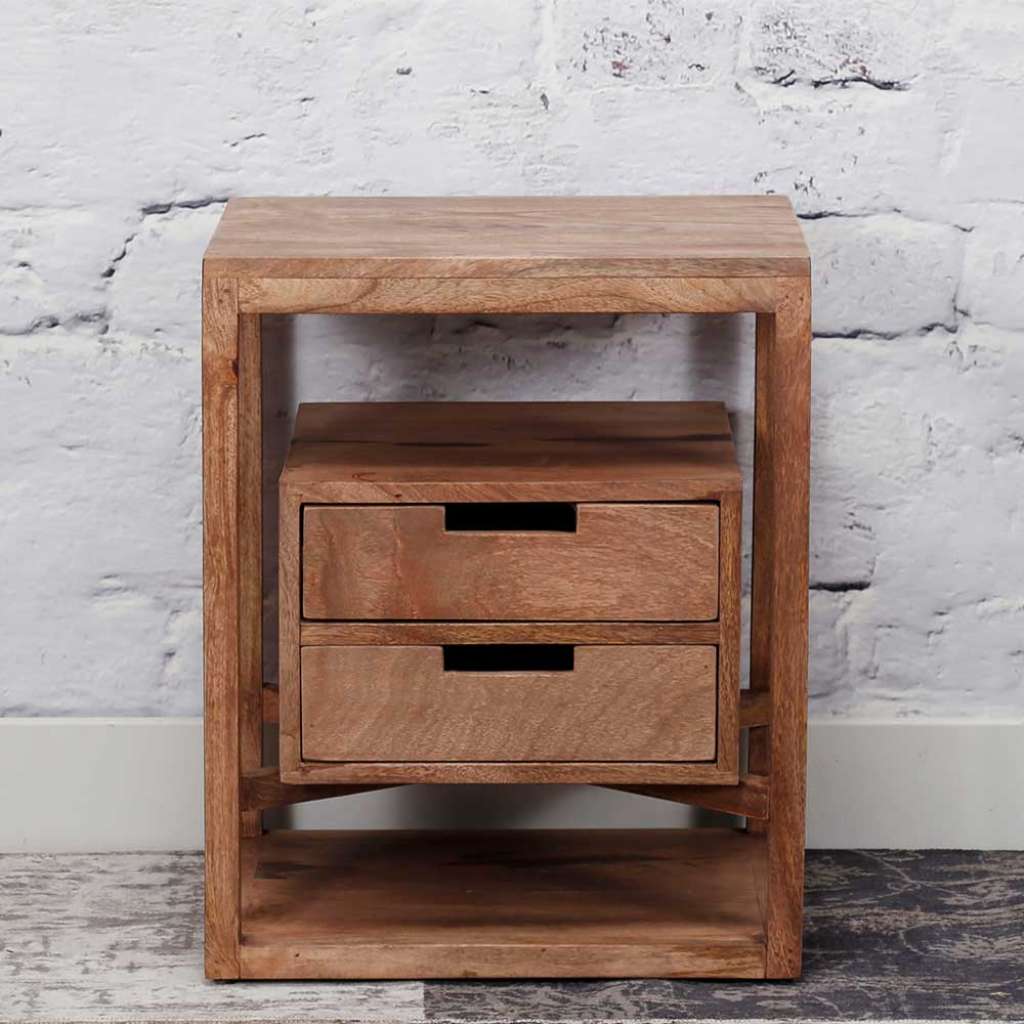 Bettkommode aus Mangobaum Massivholz Landhausstil (2er Set)