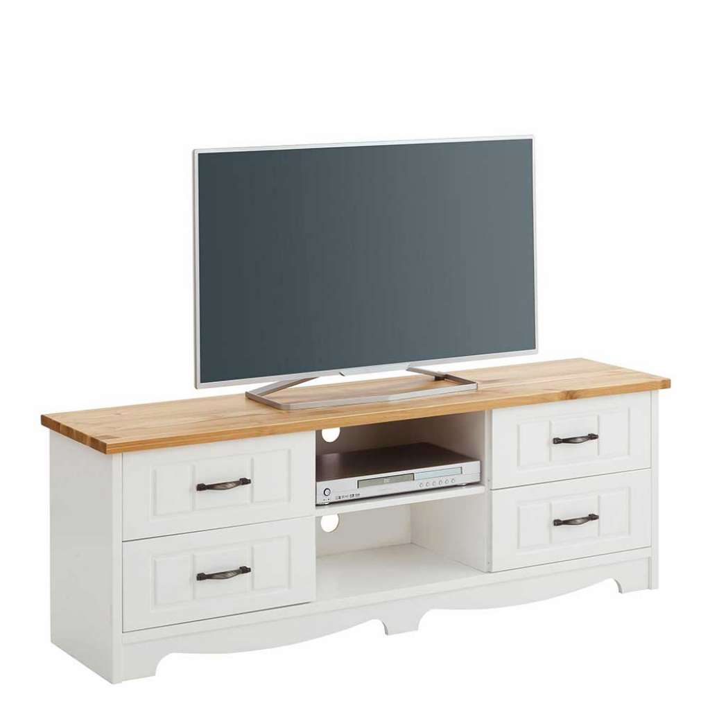 TV Möbel in Weiß und Kiefer Honigfarben Landhaus Design