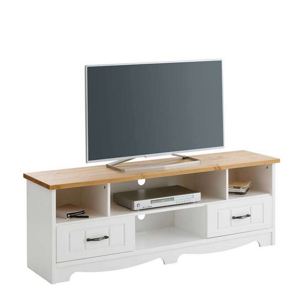 TV Lowboard in Weiß und Kiefer Honigfarben Landhausstil