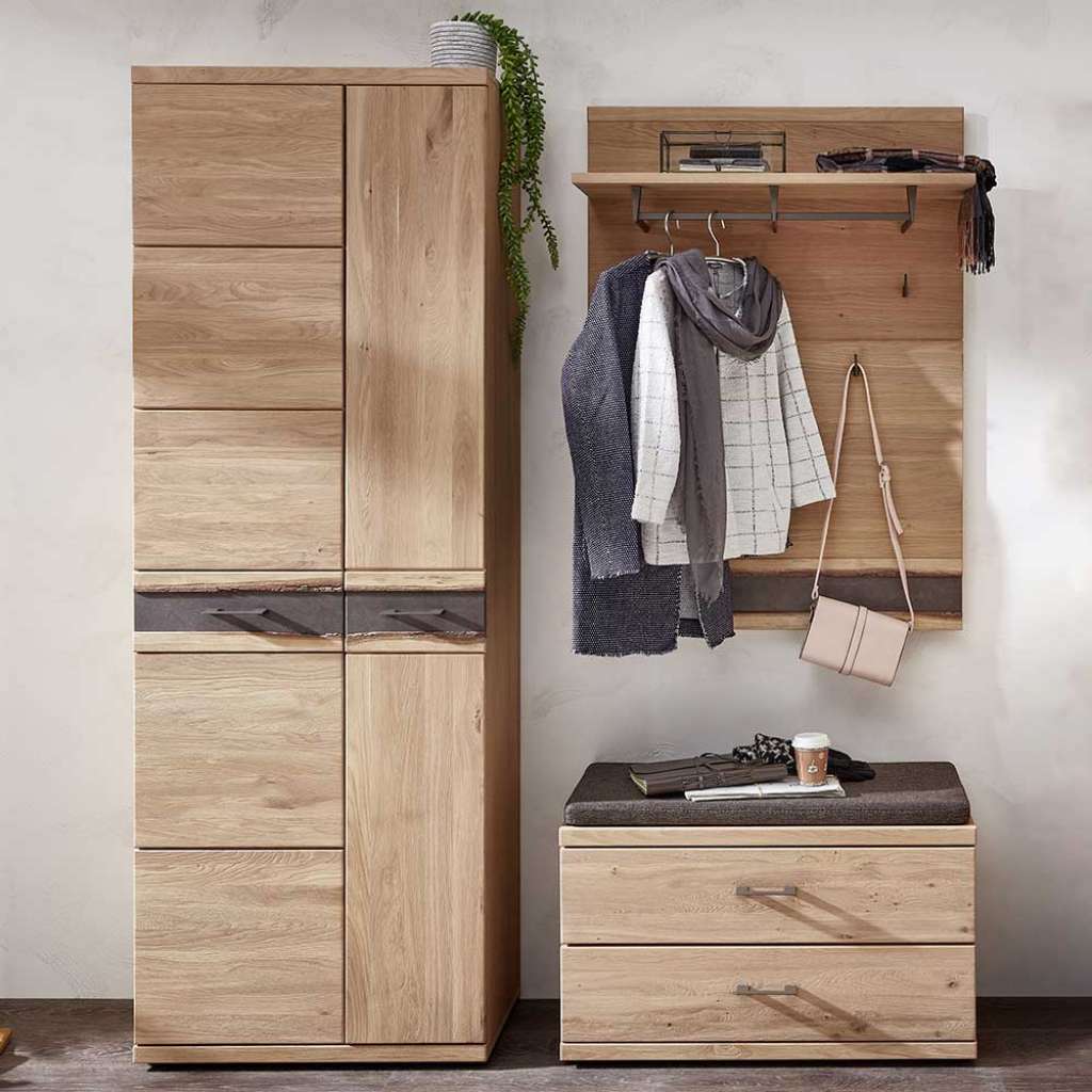 Garderoben Set aus Wildeiche Massivholz modern (3-teilig)