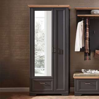 Spiegel Garderobenschrank in Dunkelgrau und Eichefarben Landhaus Design
