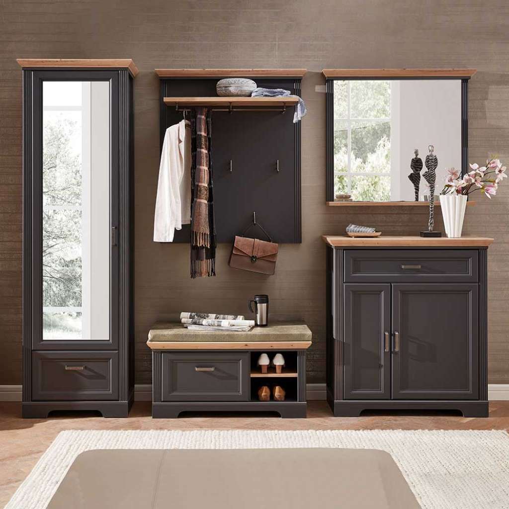 Flurgarderobe im Landhausstil Dunkelgrau und Eiche Dekor (5-teilig)