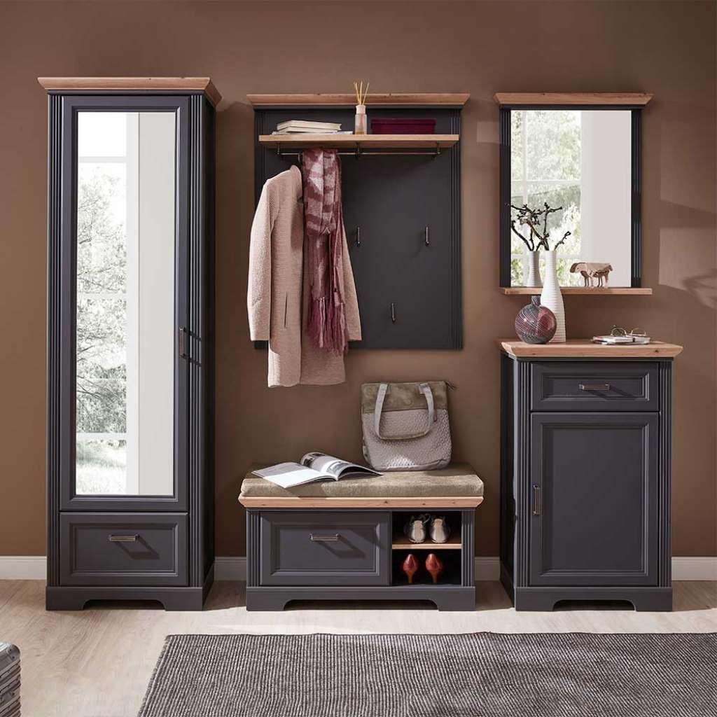 Garderobenset in Dunkelgrau und Eiche Dekor Landhausstil (5-teilig)