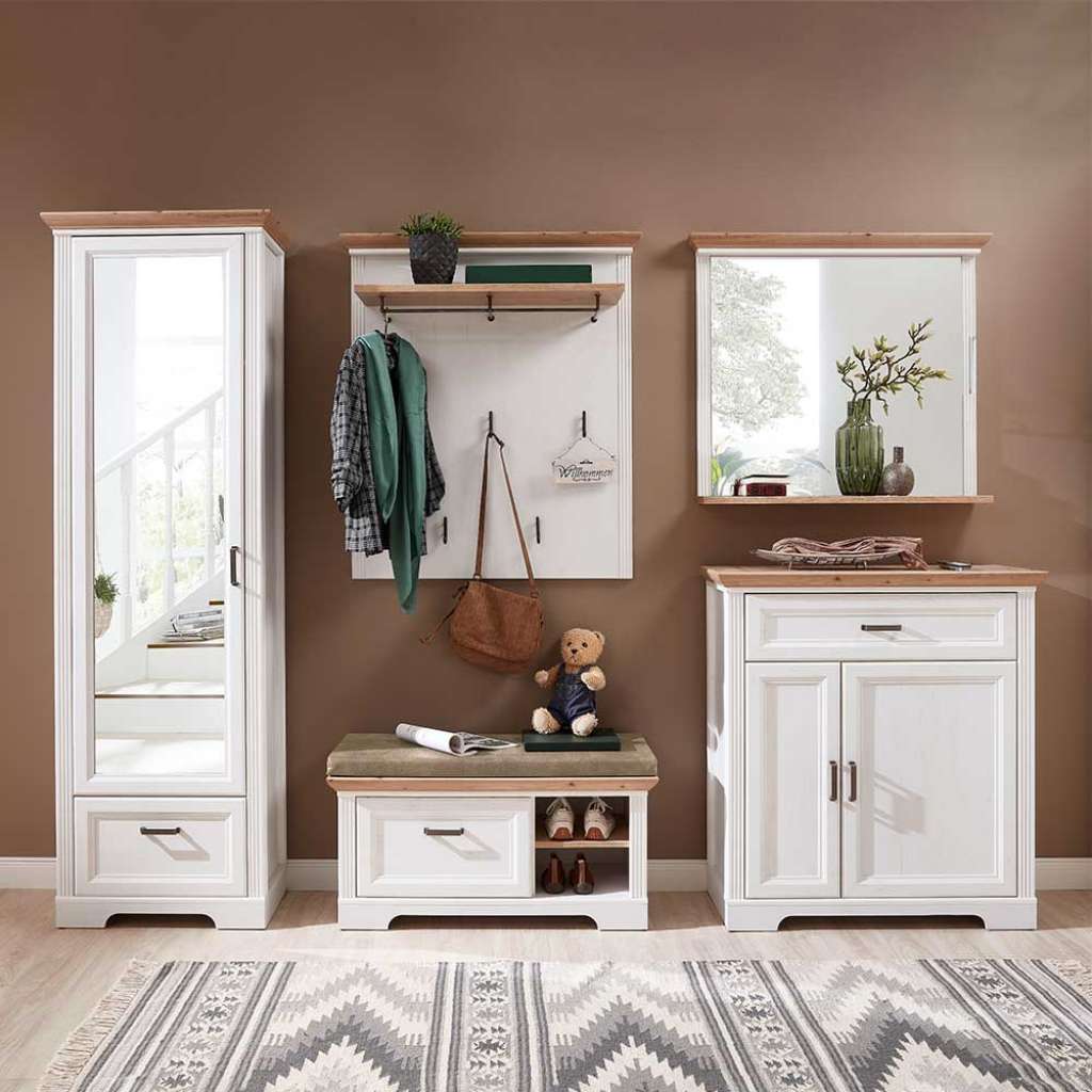 Garderobenmöbel Set in Weiß und Eichefarben Landhaus Design (5-teilig)