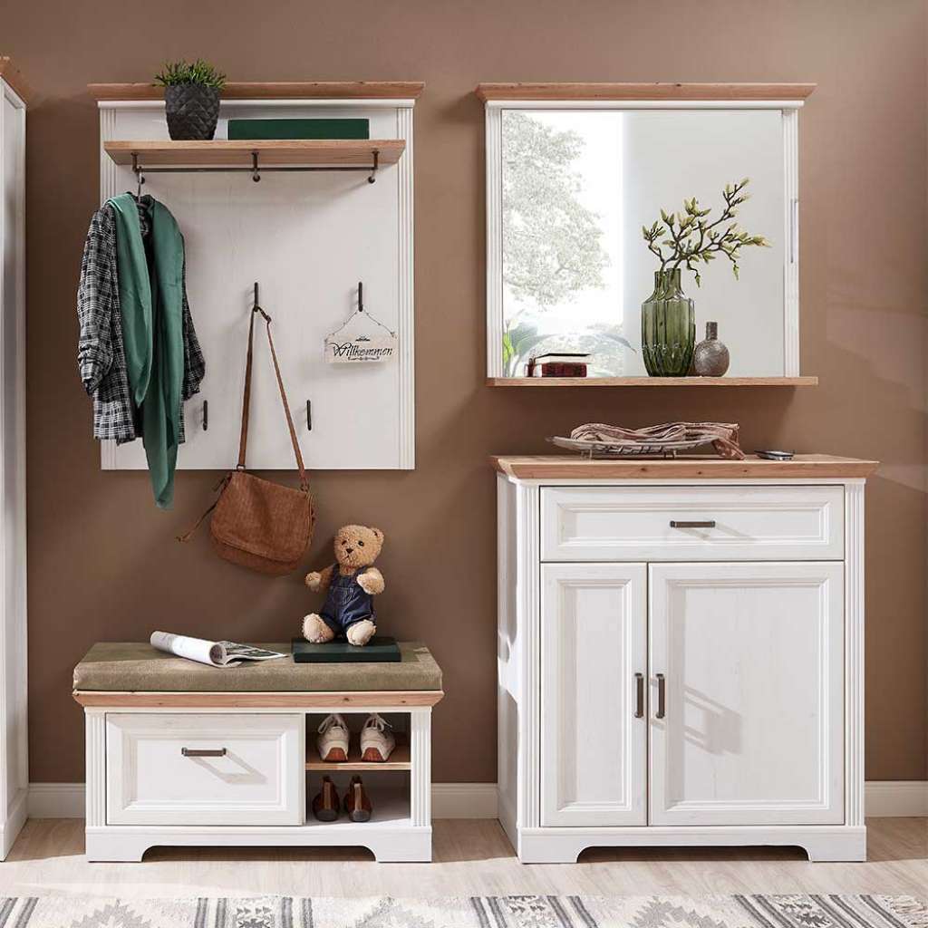 Flurgarderobe im Landhausstil Weiß und Eichefarben (4-teilig)