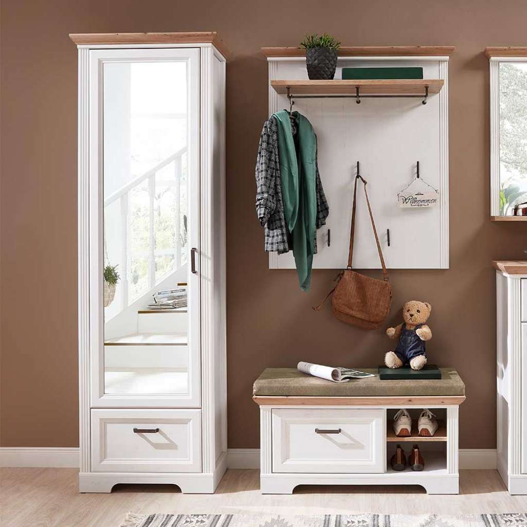 Garderobenset in Weiß und Eichefarben Landhausstil (3-teilig)
