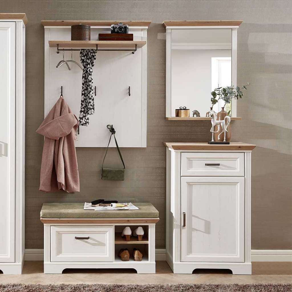 Garderobenmöbel Set in Weiß und Eichefarben Landhaus Design (4-teilig)