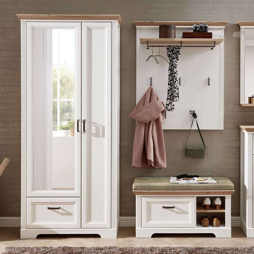 Dielenmöbel Set in Weiß und Eichefarben Landhausstil (3-teilig)