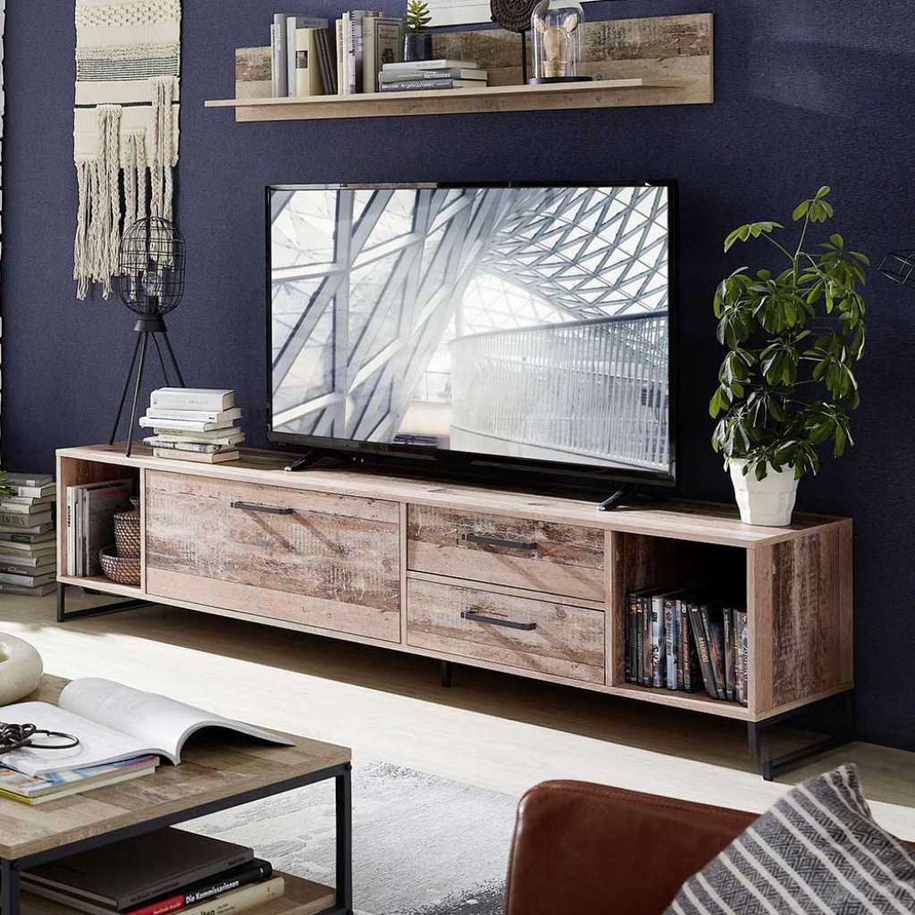 TV Möbel in White Wash Altholz Optik Klappe