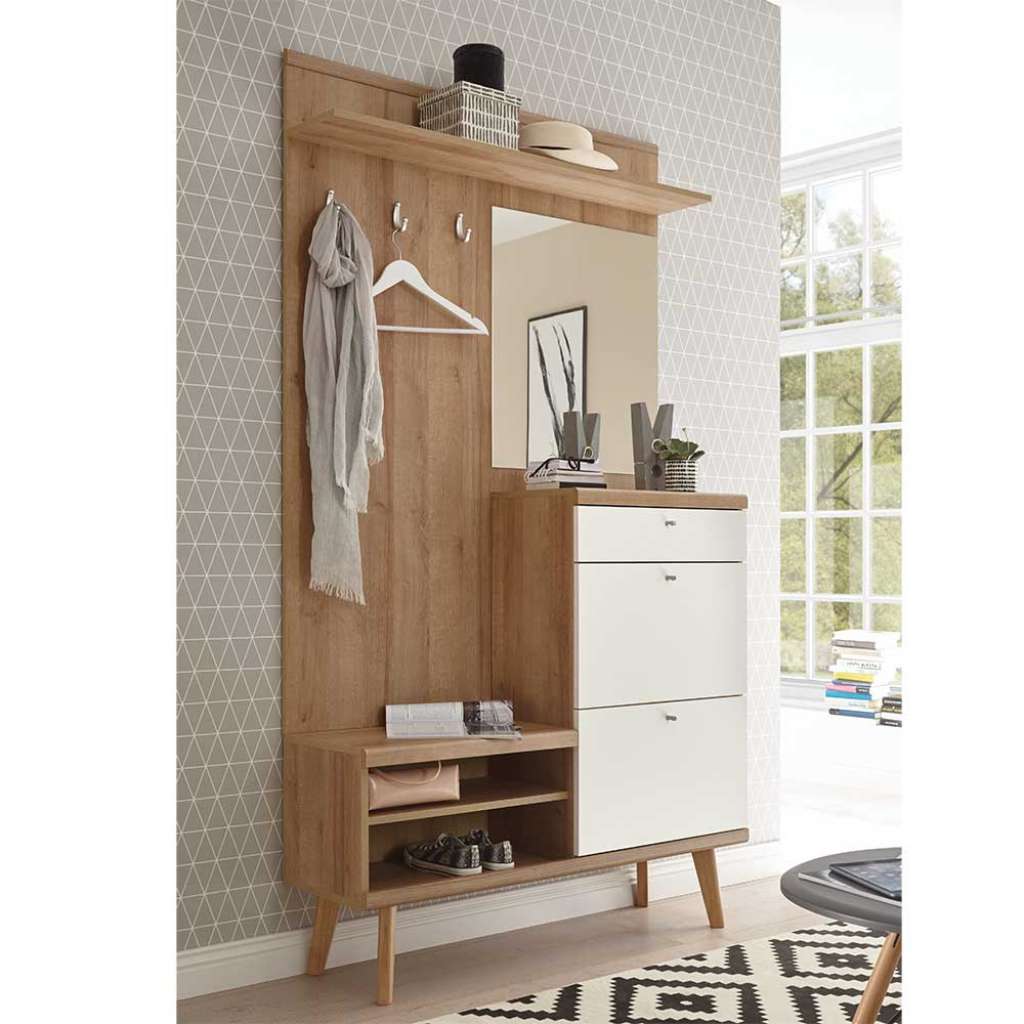 Flurgarderobe in Eichefarben und Weiß 200 cm hoch