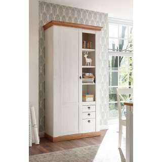 Hochschrank in Weiß und Wildeiche Dekor Landhausstil