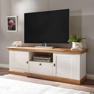 Landhaus TV Board in Weiß und Wildeiche Dekor einer Schublade