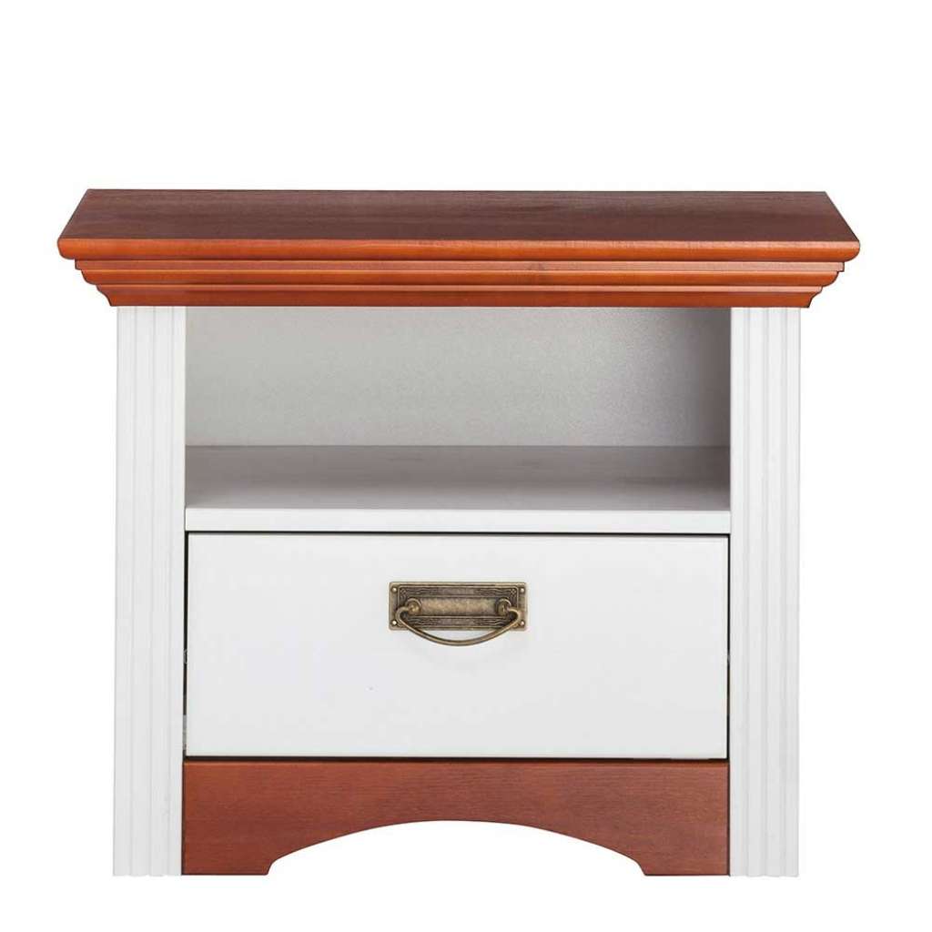 Bettkommoden in Weiß und Kirschbaumfarben massiv Landhausstil (2er Set)