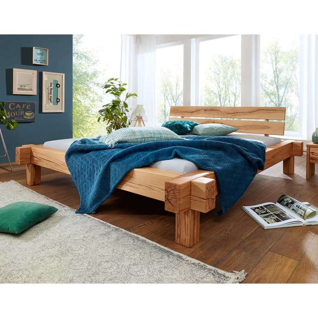 Balken Massivbett aus Wildbuche geölt rustikalen Landhausstil