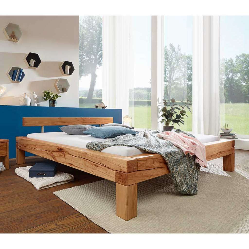 Balken Massivholzbett aus Wildbuche geölt 40 cm Fußteil