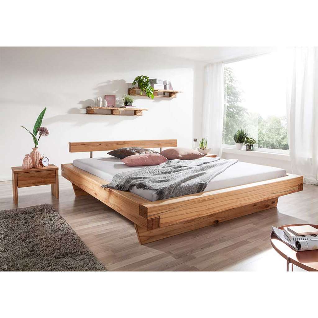 Bettgestell aus Wildbuche Massivholz zwei Nachtkommoden (3-teilig)