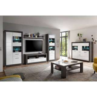 Wohnzimmermöbel in Weiß Hochglanz und Beton Grau modern (6-teilig)