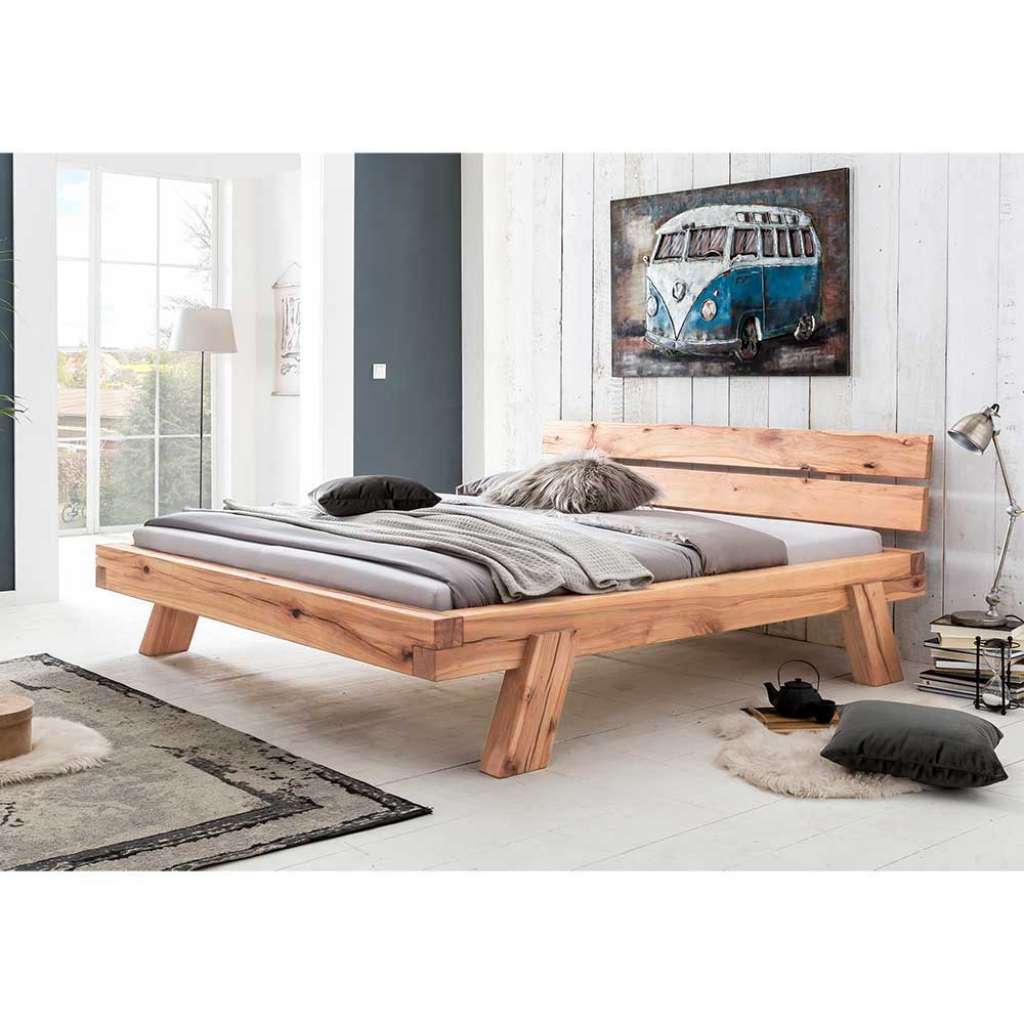 Massivholz Balkenbett aus Wildbuche geölt modern